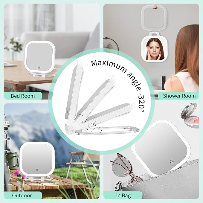 7" Rechargeable Travel Makeup Mirror 30X Magnification (Felt) | Lighted Portable Vanity Mirror with 3 Colors Lighting & Stepless Dimming, Double Sided LED Mirror, Gift for Women