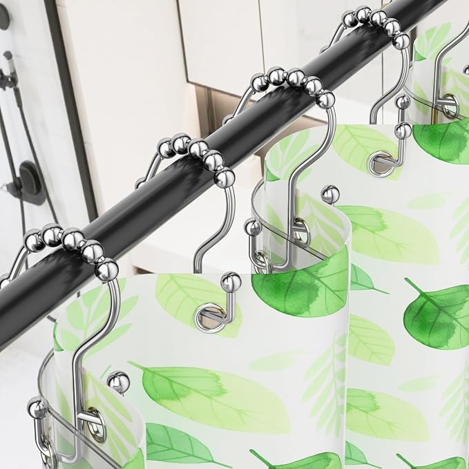 Shower Curtain Hooks, Metal Shower Curtain Rings Hooks, Silver Shower Curtain Hooks Rust Proof, Smooth Gliding Shower Rings for Curtain, Shower Hooks for Shower Curtain Rod, Chrome-12 Pcs
