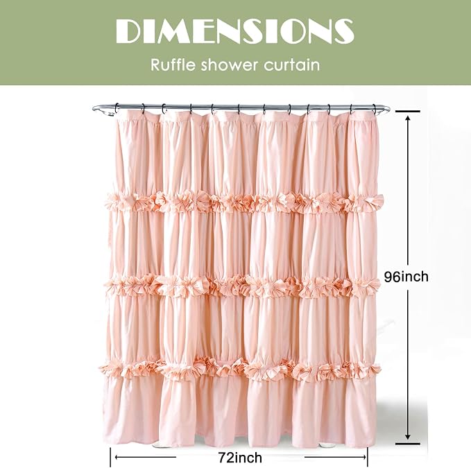 Peach Ruffle 72x96 Inch Shower Curtain | Vintage Handcrafted Bow Tie Bath Curtain for Master Bathroom, Ruched Microfiber Bathroom Curtain with 12 Buttonholes (LQ-10)