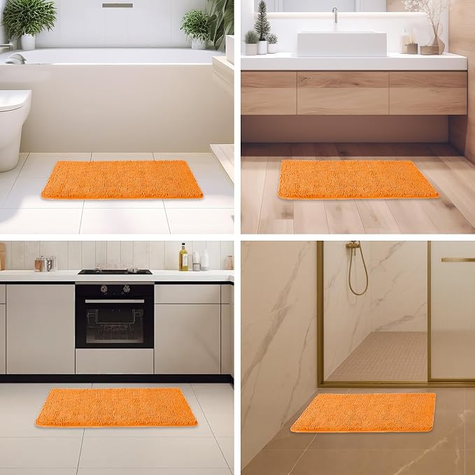 Flame Orange Bathroom Rugs – Absorbent and Washable Bath Mat, Non-Slip, Thick Soft Chenille Bath Rugs for Bathroom Floor, Shower, Sink - 20" x 32"