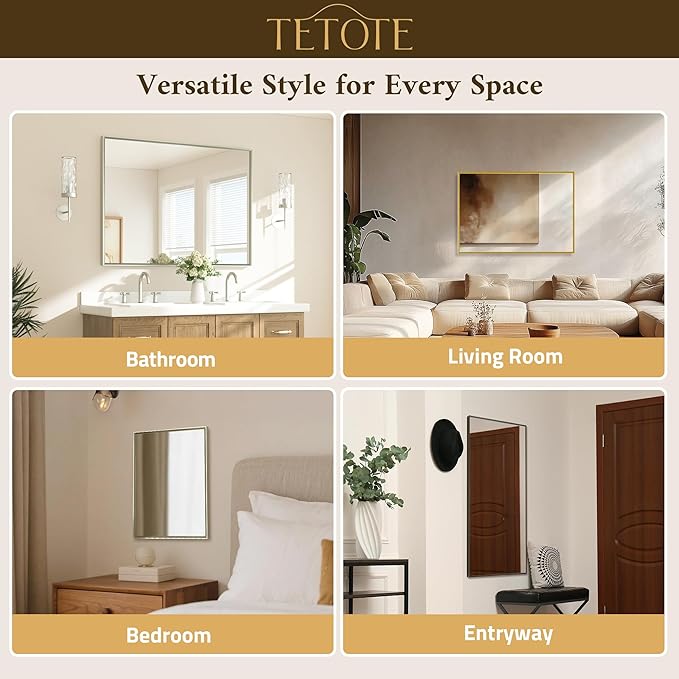 Brushed Nickel Bathroom Mirror for Over Sink 40" x 24" Brushed Nickel Beveled Framed Rectangle Vanity Mirror for Bathroom, Bedroom, Entryway, Living Room, Tempered Glass, Stronger Frame