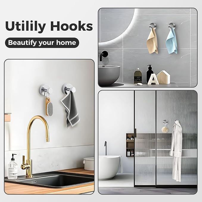 Shower Hooks for Inside Shower,Suction Cup Hooks for Glass Window,Removable Towel Hooks for Bathrooms,6 Packs(Mirror)