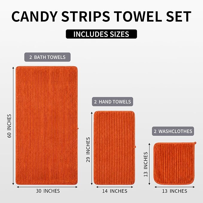 6 Piece Bath Towel Set, 30"x60" Towels, Burnt Orange | Microfiber,Quick dry, Highly Absorbent,shower towels for bathroom gym,2 large Bath towels,2 hand towels,2 washcloths