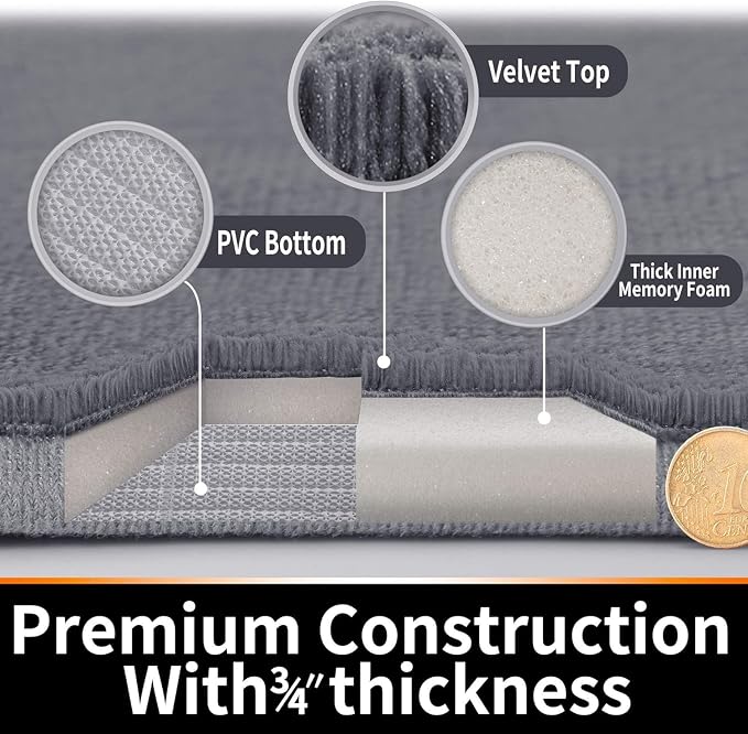 Yimobra Memory Foam Bath Mat Set 3 Pieces- Super Soft Absorbent Quick Dry Bathroom Rug Sets, Machine Washable Non Slip Floor Carpet for Tub Shower, Vanity & Toilet Base, Dark Gray