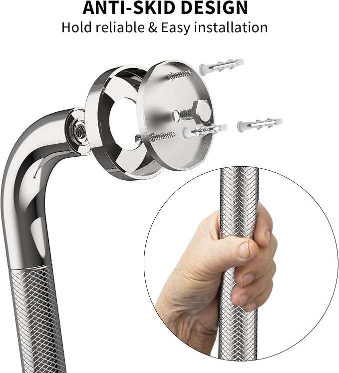 Anti Slip Shower Grab Bar 32 Inch,Chrome Stainless Steel Bath Grab Bar | 2 Packs Knurled Bathroom Safety Rail, Shower Handrail Support, Handicap Elderly Balance Assist Handles-1.25" Diameter
