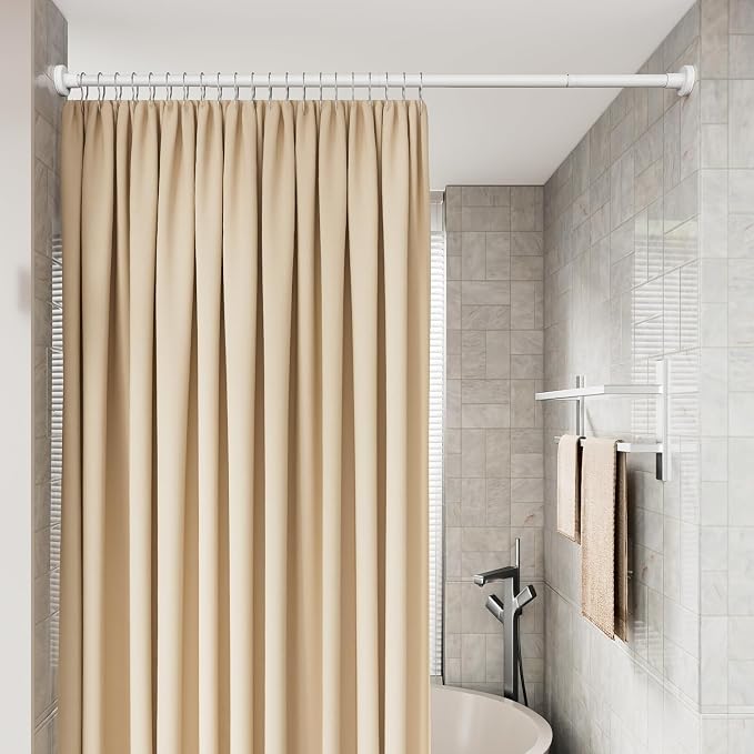 HYSEYY Heavy Duty Shower Curtain Rod,26-80inch Adjustable Tension Rod White | No Drilling Shower Rods for Bathroom, 1" Diameter Spring Tension Curtain Rod, Non Slip Rust Proof Curtain Rod for bathtubs