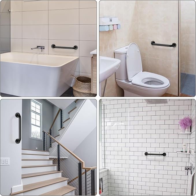ZUEXT 12 Inch Matte Black Safety Grab Bar for Bathroom Shower | Stainless Steel Grab Bar Handle, Bathroom Balance Bar, Wall Mount Safety Hand Rail Support,for Handicap Elderly Injury Senior