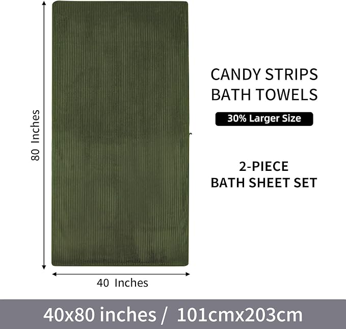 2 Piece Bath Sheets, 40"x80" Bath Towels, Olive Green | Extra-large size, Quick dry, Highly Absorbent, Lint Free,shower towels for bathroom gym spa,Big and Tall users