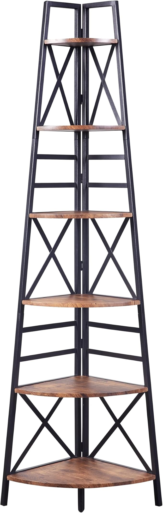 5 Tier Corner Shelf,72 Inch Tall Corner Bookshelf,Rustic Brown | Sturdy Corner shelf Standing,Industrial design,Easy assembly,Suitable for living room,Office,Corner Space