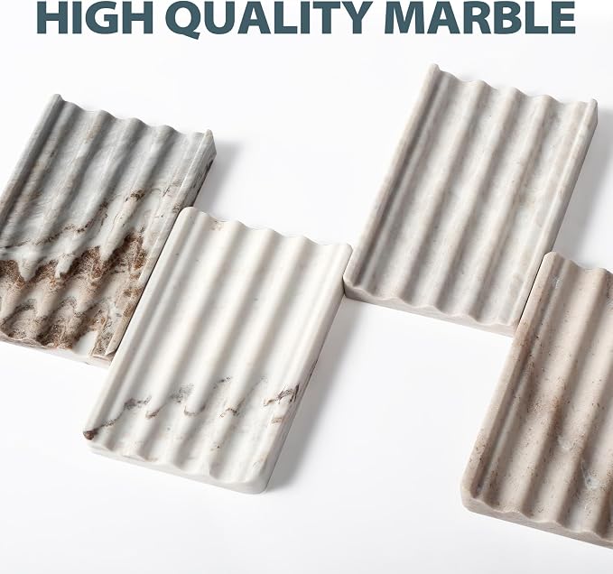 Karibiber Marble Soap Holder, Soap Dish for Shower, Bathroom, Kitchen, Multi-Function Soap Saver, Soap Saver with Water Ripple Design, Soap Tray for Bar Soap(Palissandro Classico)