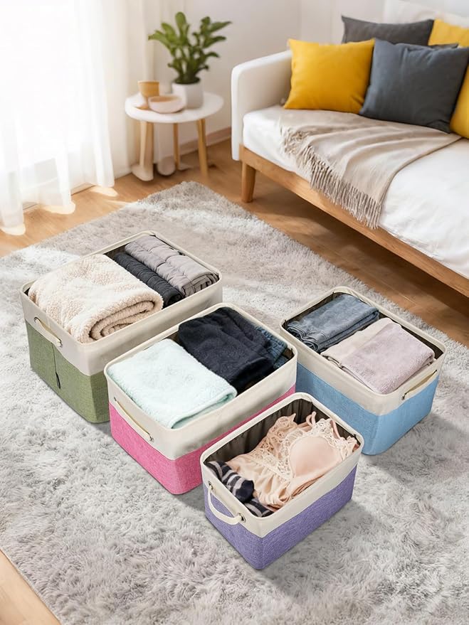 BALEINE 2 Pack Fabric Closet Storage Bins for Shelves, Linen Closet Organizers and Storage, Decorative Baskets for Organizing, Shelf, Clothes, Home, Office (Grey, 17''x13''x10.5'')