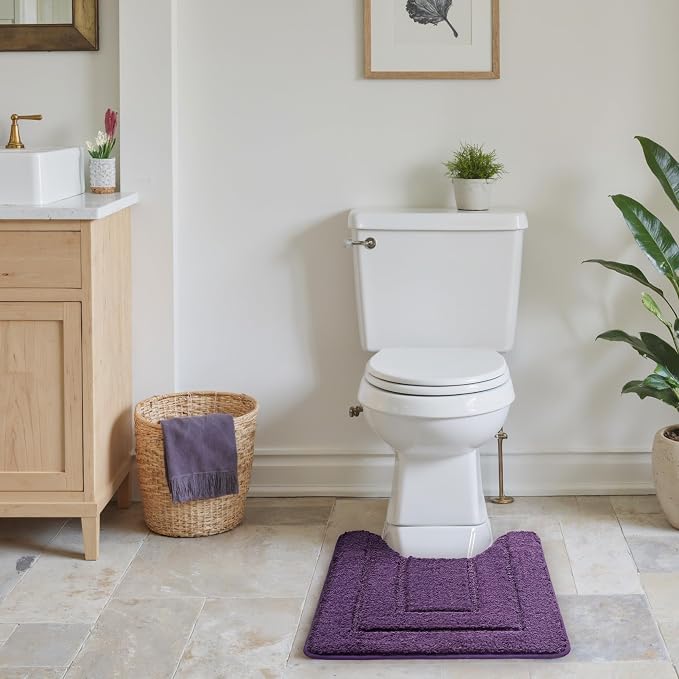 GRANNY SAYS Purple U Shaped Toilet Rug 20" x 24", Non-Slip Bath Mat | Soft microfiber, TPR backing, absorbs water quickly, machine washable, fits around most standard toilet bases