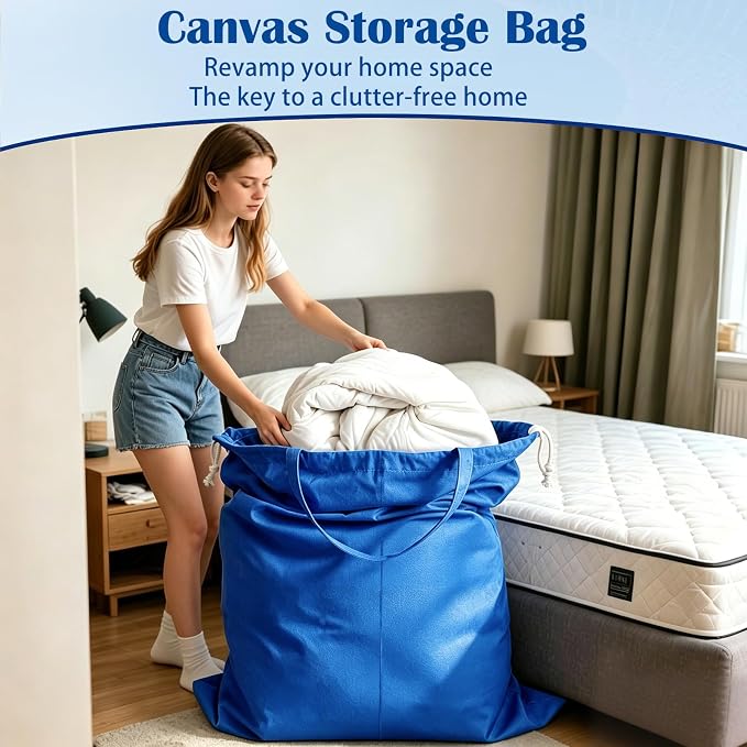 Laundry Bag with Handles & Drawstring Closure, XXL 40"Wx35"H, Blue, 1 Pack | Thick Fabric, Extra Large Heavy Duty Storage Sack, Machine washable