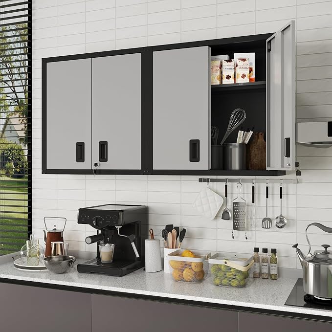 30 inch Metal Wall Cabinet, Metal Wall Cabinet for Garage, Grey | Wall Mount Cabinet with Lock and Adjustable Shelf, Lockable Storage Cabinet for Home Office,Garage,Gym,School