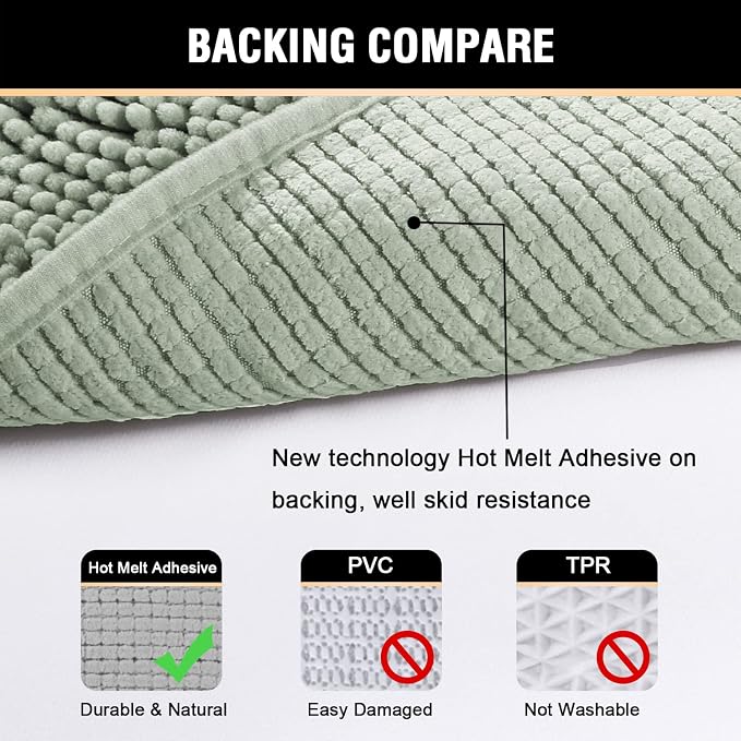 H.VERSAILTEX Microfiber Bath Rugs Chenille Floor Mat Ultra Soft Washable Bathroom Dry Fast Water Absorbent Bedroom Area Rugs, 24 x 42 - Inch, Sage