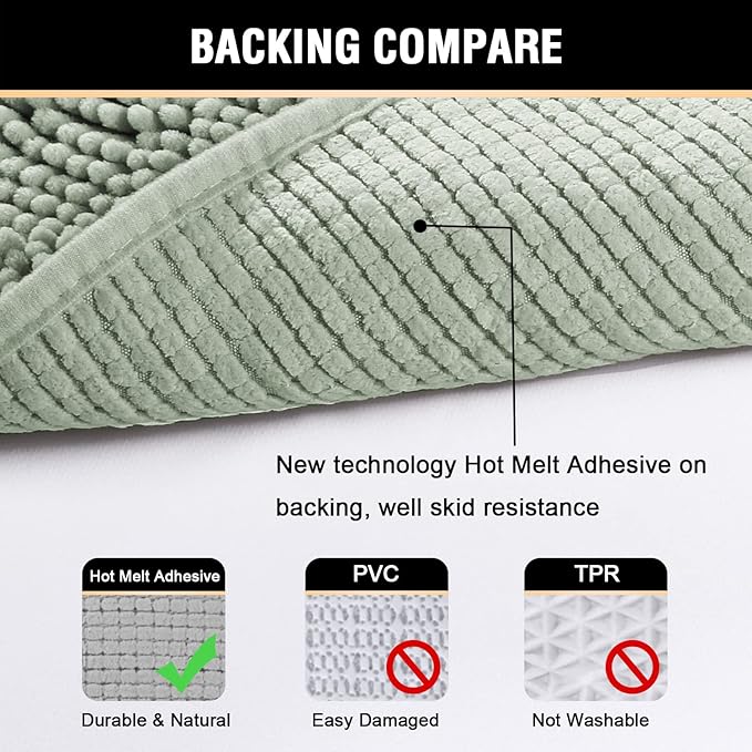 H.VERSAILTEX Microfiber Bath Rugs Chenille Floor Mat Ultra Soft Washable Bathroom Dry Fast Water Absorbent Bedroom Area Rugs, 20 x 32 - Inch, Sage
