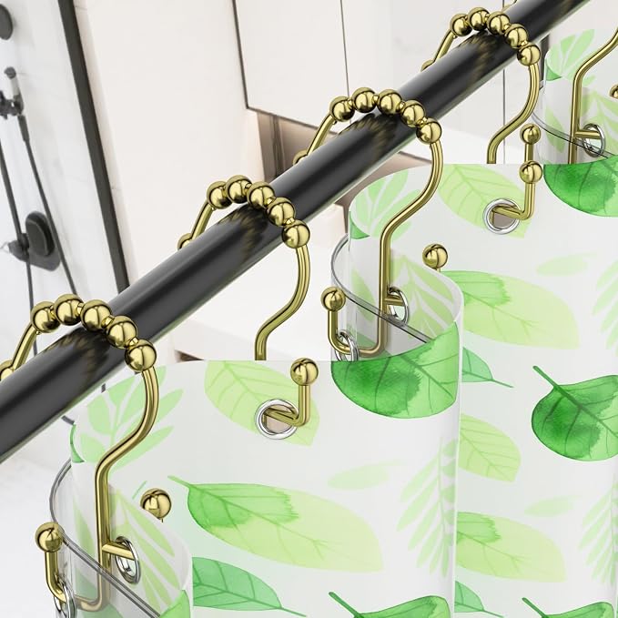 Shower Curtain Hooks, Metal Shower Curtain Rings Hooks, Gold Shower Curtain Hooks Rust Proof, Smooth Gliding Shower Rings for Curtain, Shower Hooks for Shower Curtain Rod, Gold-12 Pcs