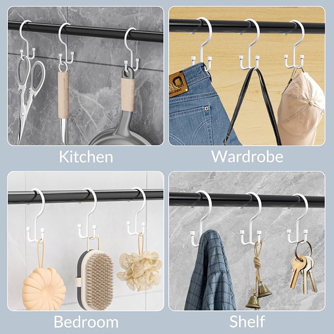 OEH Shower Curtain Hooks, 12 Pcs Shower Curtain Rings, Durable Shower Curtain Hooks Rust Proof, Shower Rings for Curtain, Free Sliding Anti-Drop Double Shower Hooks for Shower Curtain Rod, White