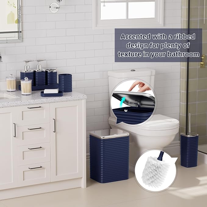 Bathroom Set - 25PC Bathroom Sets with Shower Curtain and Rugs, Blue Bathroom Set, Bathroom Accessory Set, Luxury Bathroom Accessories Set, Trash Can, Toilet Brush, Soap Dish & Soap Dispenser