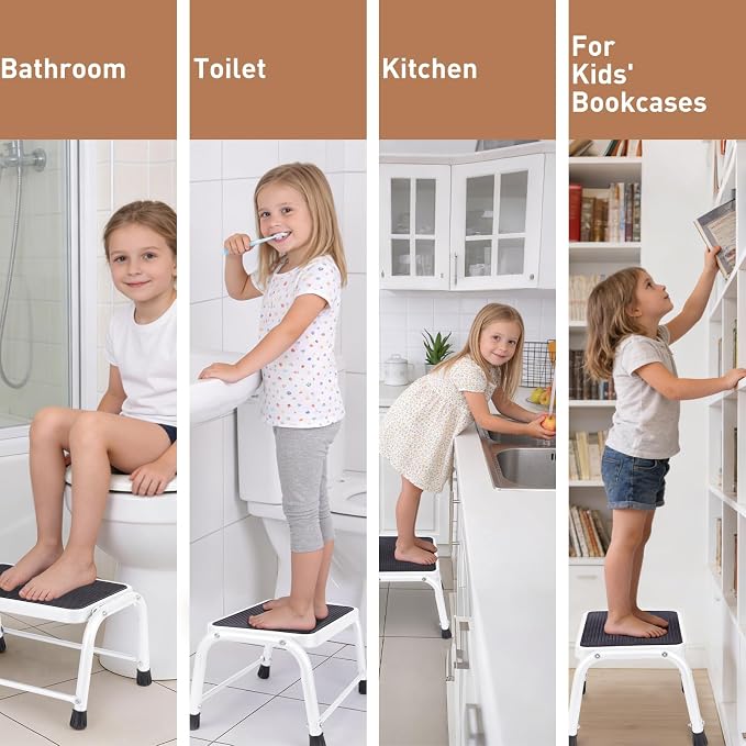 Valeo Step Stool,Step Stools for Adults with Non-Slip Rubber Feet, 600 Lbs Capacity, Metal Step Stool for Kitchen, Bathroom, RV, Camping, Office, Bed Steps for High Beds, White