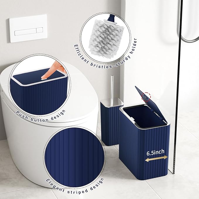 Bathroom Accessory Set - Bathroom Set, 27PC Bathroom Accessories Set, Navy Blue Bathroom Sets with Shower Curtain and Rugs, Mini Trash Can, Toilet Brush, Trash Can & Soap Dispenser