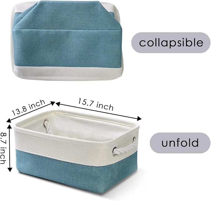 Fabric Storage Bin with Handles,Storage Basket for Home Storage and Organization, Shelf Basket with Cover for Living Room Bedroom Decor Closet(White & Green,Small ,11.8L×7.9W×5.2H