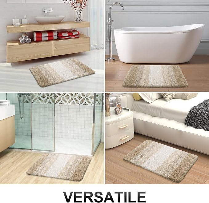 OLANLY Small Bathroom Rugs 24x16, Extra Soft Absorbent Microfiber Bath Rugs | Tan, Non-Slip Quick-Drying Rubber Backing, Machine Washable Plush Bath Mat for Floor, Tub and Shower, Home Decor Accessories