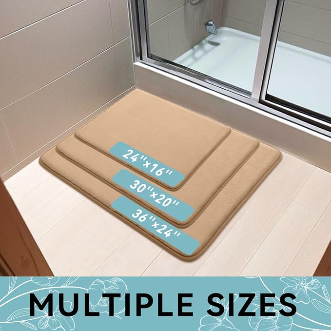 Smiry Memory Foam Bath Mat 70x24, Extra Soft and Absorbent Bathroom Rugs | Camel, Quick Dry Machine Washable Non-Slip Bath Mat for Bathroom Floor, Shower and Tub