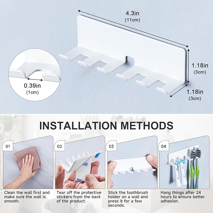Electric Toothbrush Head Holder, Toothbrush Holders Wall Mounted, Electric Toothbrushs Holder, Bathroom Shower Tooth Brushing Holder, Tooth Brush Head Holder Organiser (White, Large)