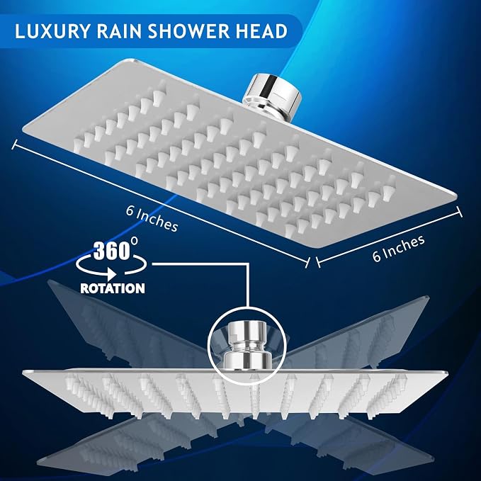 Voolan Rain Shower head, High Pressure Shower Head Made of 304 Stainless Steel, Relaxed Shower Experience Even at Low Water Flow and Pressure (6" Chrome)