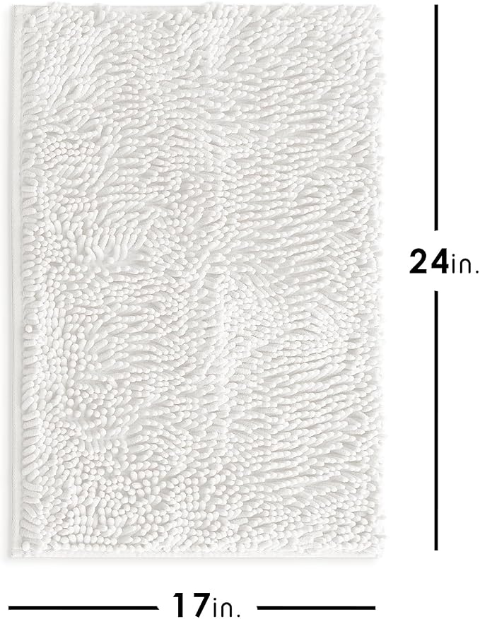 Hearth & Harbor Bathroom Rugs, Chenille Bath Mat - Machine Washable Bath Mats for Bathroom Non-Slip Backing Rubber, Quick Dry Bathroom Mat - Off-White Bath Rug, 17x24