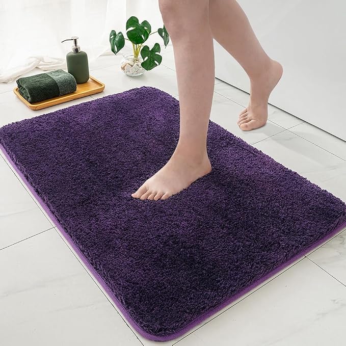 MIULEE Dark Purple Bathroom Runner Rugs Soft Microfiber Bath Mat 16x60 Inch | Absorbent, Non Slip, Quick Dry, Fluffy Bath Rugs for Bathroom Floor Tub Showers, Machine Washable