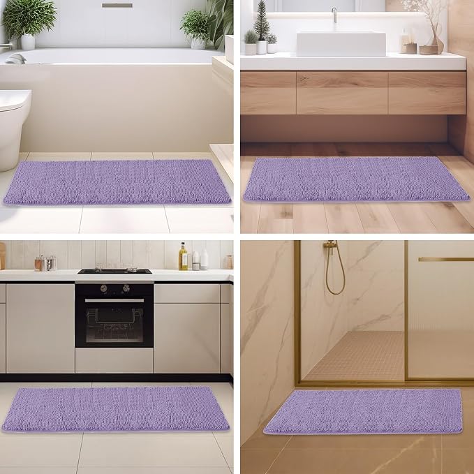 Lavender Bathroom Rugs – Absorbent and Washable Bath Mat, Non-Slip, Thick Soft Chenille Bath Rugs for Bathroom Floor, Shower, Sink - 26" x 44"