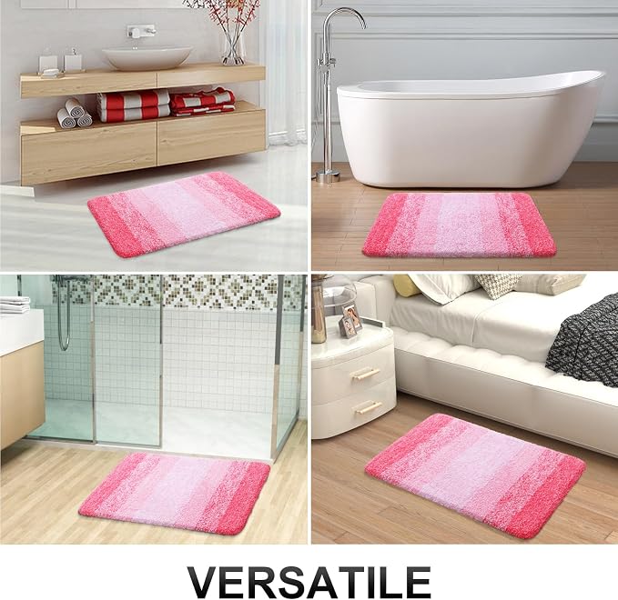 OLANLY Bathroom Runner Rug 59x24, Extra Soft Absorbent Microfiber Bath Rugs | Pink, Non-Slip Quick-Drying Rubber Backing, Machine Washable Long Bath Mat for Floor, Tub and Shower, Home Decor Accessories