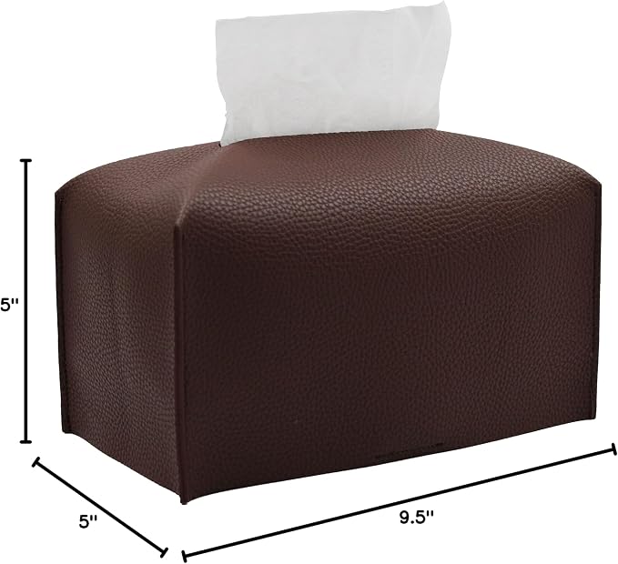 Livelab Tissue Box Cover, Rectangular Modern Decorative PU Leather Tissue Box Case Organizer Holder for Vanity Countertop, Night Stands, Livingroom, Office Desk & Car 9.5X5X5'' | Dark Brown