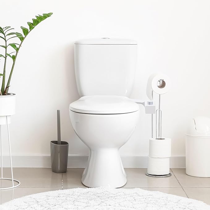 BIDETbidet Left/Right Reversible FRESH WATER Ultra-Slim Bidet Attachment, Switchable Left/Right Control with Dual Nozzles, Hinged Design, Non-Electric, Easy Install, Fits Most Toilets, Off-White
