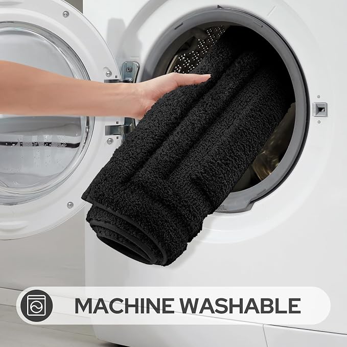 HOMEIDEAS Bathroom Rugs Sets 2 Piece, Super Soft and Absorbent Non Slip Microfiber Machine Washable Bath Mat Set (20" x 47" + 16" x 24", Black)