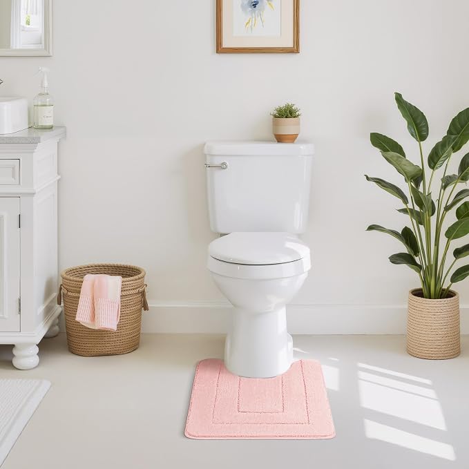 GRANNY SAYS Pink U Shaped Toilet Rug 20" x 24", Non-Slip Bath Mat | Soft microfiber, TPR backing, absorbs water quickly, machine washable, fits around most standard toilet bases