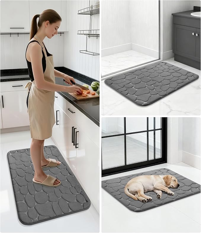 Memory Foam Cobblestone Rugs Super Water Absorbent Bath Mats for Bathroom Machine Washable Bath Rugs(20x32,Dark Gray)
