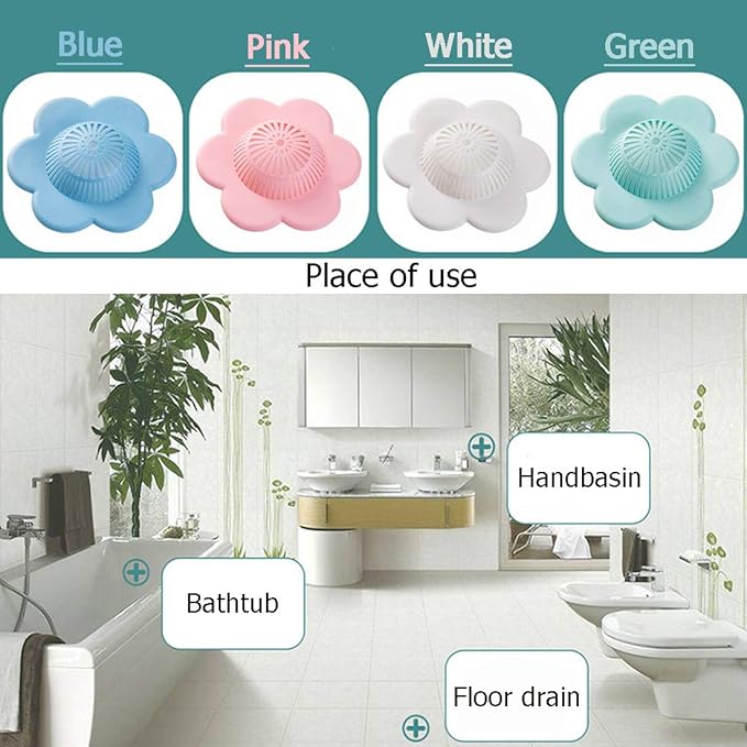 Hair Catcher Silicone Hair Stopper Shower Drain Covers with Suction Cups Suit for Bathroom Bathtub and Kitchen 4 Pack