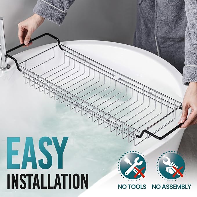 TAILI Bathtub Tray Table for Luxury Bath, Expandable Wide Bthtub Caddy | Reading Holder, 304 Stainless Steel Over The Tub Bath Tray, Bathroom Accessories