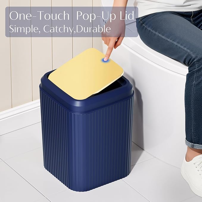 17PCS Bathroom Accessories Set, Navy Blue Bathroom Set Bathroom Accessories Set with Trash Can, Toilet Brush, Toothbrush Holder, Qtip Holder & 3PCS Soap Dispenser