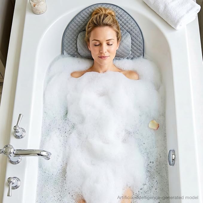 Full Body Bath Pillow for Bathtub, Thick Soft Tub Cushion with Non-Slip Suction Cups Dual Hooks, Luxury Spa Pillow for Neck Back and Hip Support, 53" x 17"