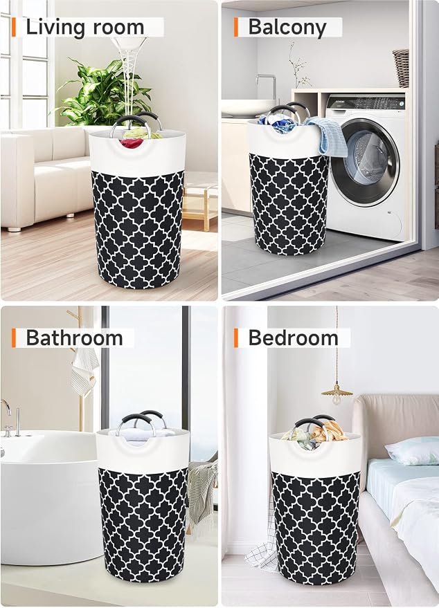 Large Laundry Basket, 82L Tall Collapsible Hamper with Handles, Black | Freestanding Laundry Hamper, Waterproof Dirty Clothes Storage Bag for College, Bathroom, Foldable Washing Bin for Travel