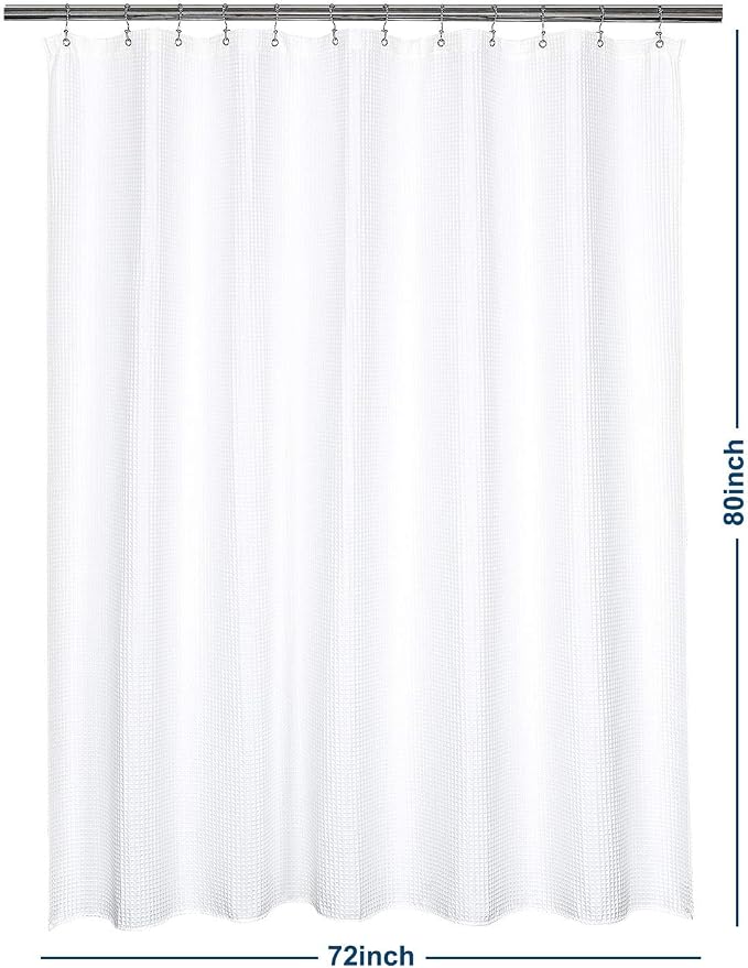 Barossa Design Waffle Weave Extra-Long Shower Curtain White, 72x80 | Heavy Weight Fabric, Cotton Blend, Hotel Luxury Spa, Machine Washable, 72x80 Xlong Cloth Curtain for Bathroom