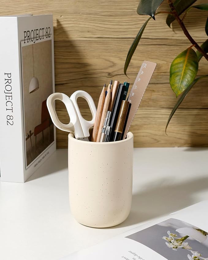 BosilunLife Ceramic Toothbrush Holder - 12oz Bathroom Toothbrush Holder Tooth Brush Holders Tumbler Cups Reusable Toothbrush Mouthwash Cup Small Toothbrush and Toothpaste Holder, Apricot