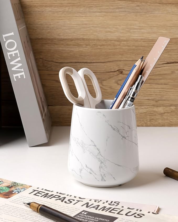 BosilunLife Bathroom Toothbrush Holder - Ceramic Toothbrush Cup Holder 13Oz Marble Toothbrush Holder for Bathroom Toothbrush and Toothpaste Holder for Bathroom Vanity Countertop, Ideal for Home, Hotel