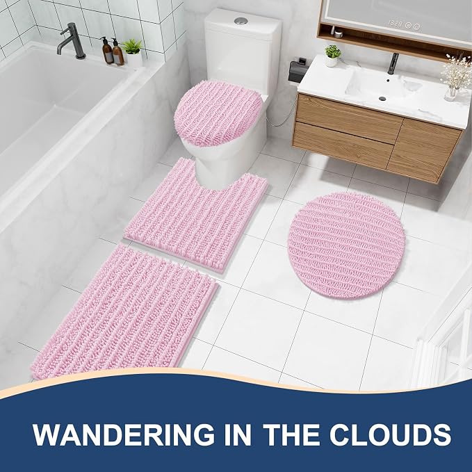 Arotive Bathroom Rugs Mat 54x24, Soft Absorbent Chenille Shaggy Bath Mat | Pink, Machine Wash Dry, Bath Rugs for Bathroom Floor, Tub and Shower, Home Decor Accessories