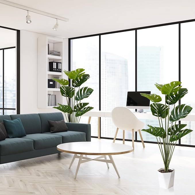 SAJANDAS Set of 2 Artificial Monstera Deliciosa Plants in Pots, Fake Tropical Palm Tree with Greenery Leaves Stems, 44 Inch Faux Swiss Cheese Floor Plants Indoor for Store, Office, Home Decor