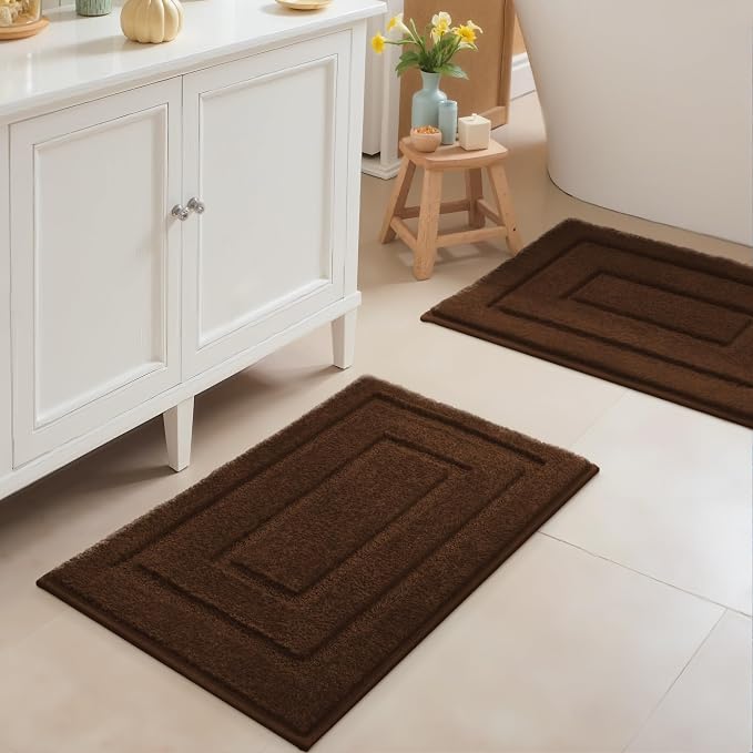 GRANNY SAYS Brown Bathroom Rugs Set 2 Piece, Non Slip Microfiber Bath Mats | Soft microfiber with TPR backing, fast water absorption, machine washable 2 piece bath rug set for Tub, Shower, Toilet